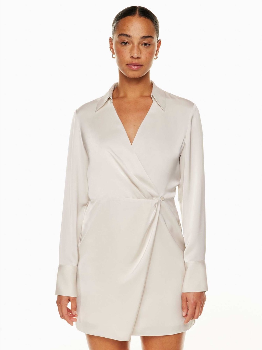 Aritzia Cream Wrap-Style Long Sleeve Mini Dress - Picture 1 of 7